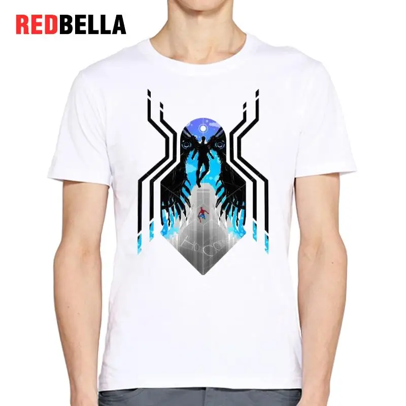 REDBELLA Tee Shirt Homme Spider Man Marvel Hipster Vintage Graphic Tees White 100% Cotton Ulzzang Design T-shirt Men New Fashion | Мужская