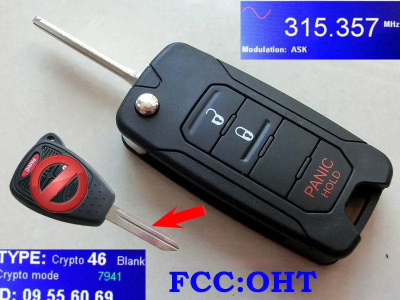 RMLKS Складной Дистанционный брелок 315 МГц 433 МГц PCF7941 чип для Chrysler 200 300 Sebring PT Cruiser Liberty OHT692713AA/M3N