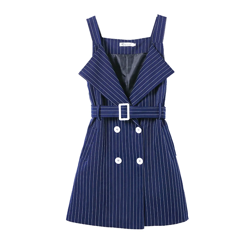 

Two-piece Braces Winter New Spring New Women Pleated Dress Long Sleeve OL Grace Elegance High Waist Dresses stripe sundress