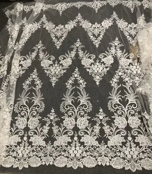 

Ivory Alencon Sequined Lace Fabric Big Rose Embroidered Wedding Lace Fabric Dress Coat Fabric 51 Inches Wide By The Yard wl 37