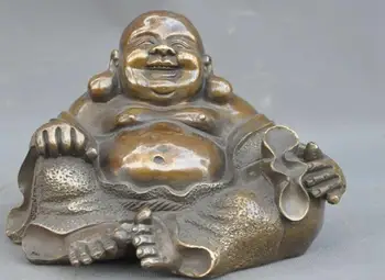 

zhmui88002841780++6" Chinese Buddhism Joss bronze Money Bag Happy Wealth Maitreya Buddha Statue