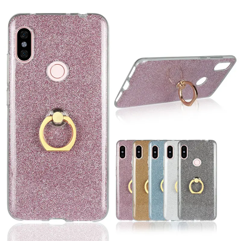 

For Xiaomi Redmi Note 6 Pro case Glitter Bling Phone Cases Finger Ring Holder TPU Back Cover For Xiaomi Redmi Note6 Capa Coque