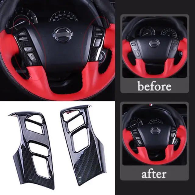 Black Carbon Fiber Abs Steering Wheel Button Cover Trim For Nissan