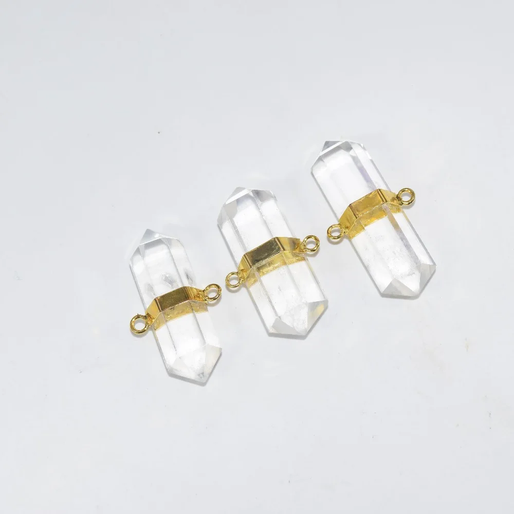 

Natural Clear Crystal Quartz Connector Femme 2019 Gold Rock Hexagonal Column 5pc stone hexagonal pendant for DIY Jewelry Making
