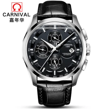 Fashion Mechanical Watch Men Luxury Brand CARNIVAL Multi function Automatic Watches Men self wind Calendar Leather band Luminous weide brand leather sport quartz watches men water resistant mehanical hand wind analog automatic self wind luxury clock saat