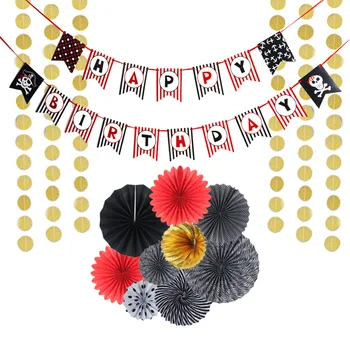 

Pirate Birthday Party Decoration Set Happy Birthday Banner,Gold Circle Garland,Paper Rosette Kids First Birthday Party Supplies