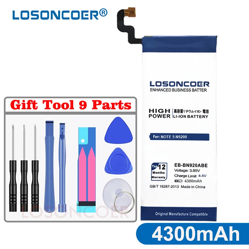 

LOSONCOER 4300mah EB-BN920ABE Battery for Original Samsung Note 5 Battery N920T N9200 Project Noble Note5 N920C SM-N9208 N9208