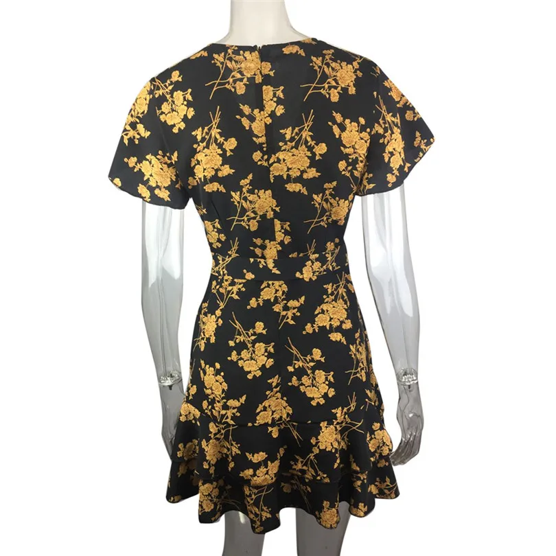 Women Summer Dress Boho Sexy Elegant Casual Floral Print V-Neck Bandage Mini Dress Ladies Sexy Party Dress #4A22 (13)