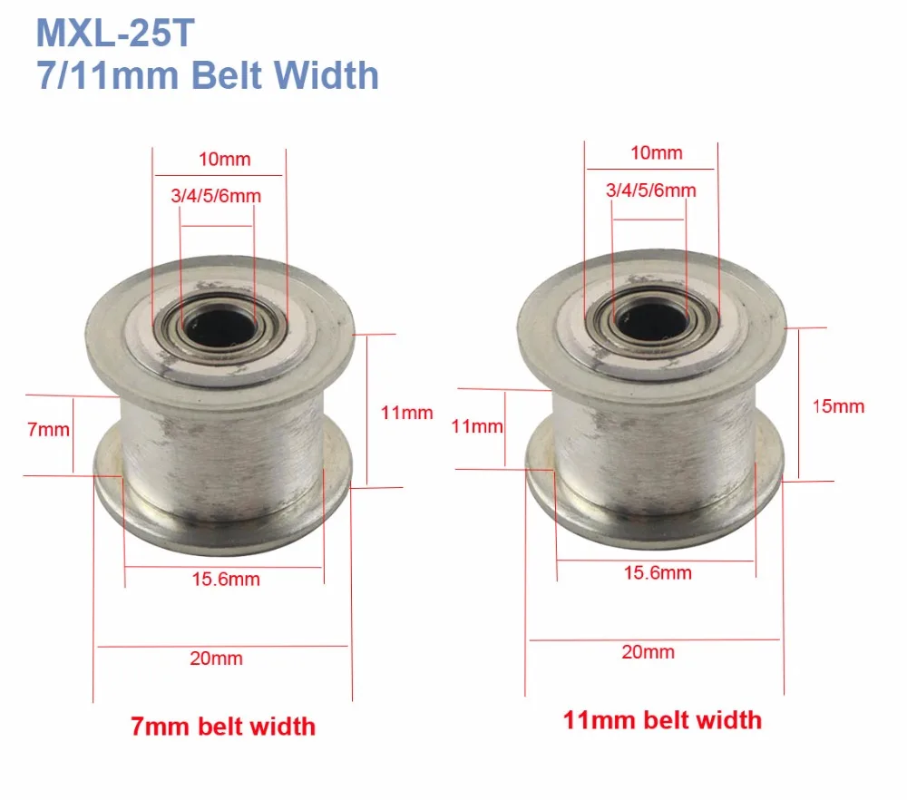 2 шт. MXL-25T без зубов холостой шкив 3/4/5/6 мм внутренний диаметр времени простоя шкив 7 /11 мм ремень Ширина подшипник синхронный колеса