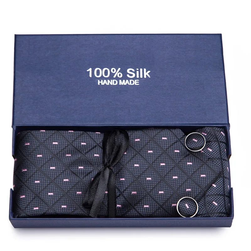  Luxury Silk Paisley Ties Set Blue Black Grey Neck Wear Tie Handkerchief Cufflinks Set Fashion Male 