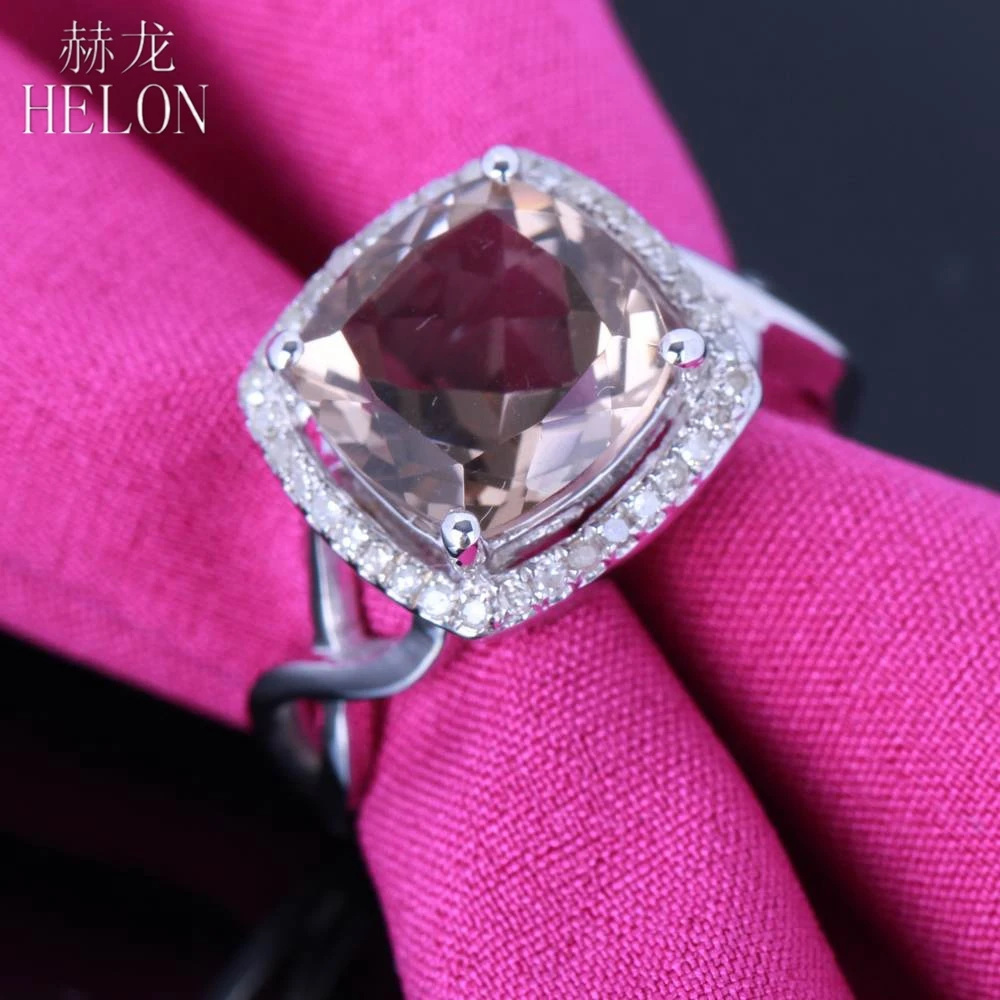 

HELON Sterling Silver 925 Flawless Cushion Cut 3.26ct Genuine Smokey Quartz Natural Natural Diamonds Engagement Wedding Ring