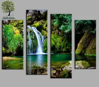 4 Panel Waterfall and Green Lake Large HD Picture Modern Home Wall Decor Canvas Print Painting For House Decorate No Frame HW047