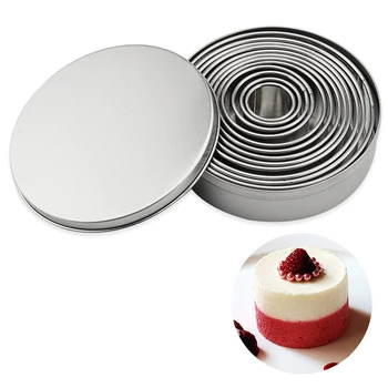 

12 Pcs/Set Round Shape Cutting Mould Stainless Steel Multi Size Mousse Cake Ring Mold Jelly Chocolate Pastry Cake Baking Gadget