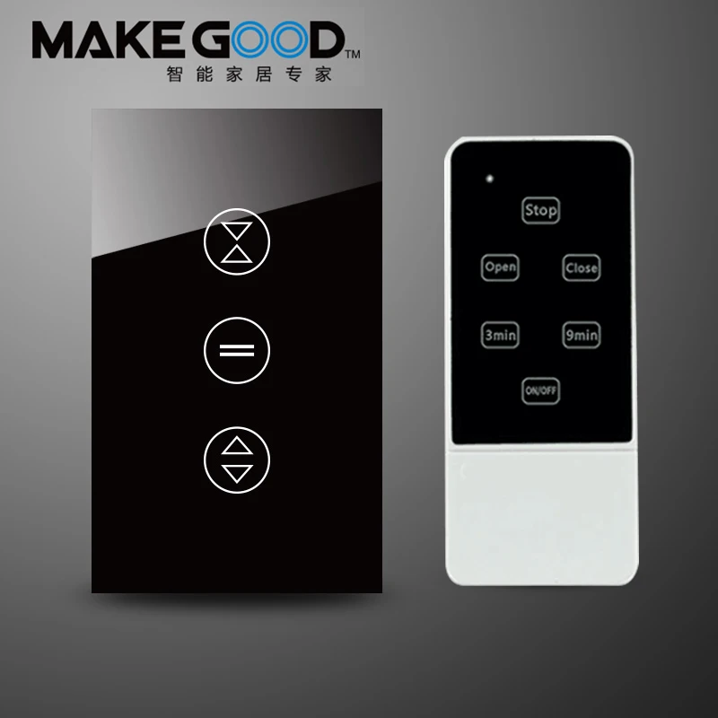 

Makegood Luxury Galss Panel US Type 50Hz~60Hz Remote Control Electric Touch Curtain Wall Switch With LED indicatorAC240