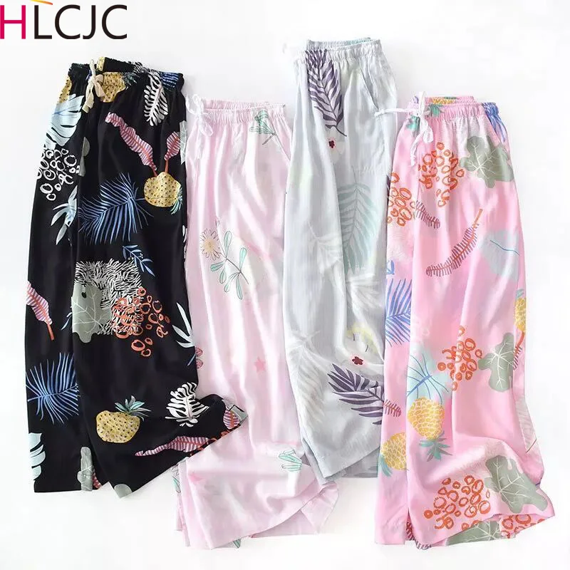 New Home Pants Loose Legs Sleep Bottoms Women's Calf-Length Pants Cool Thin Breathable Cotton Trousers Female Pajama Pants