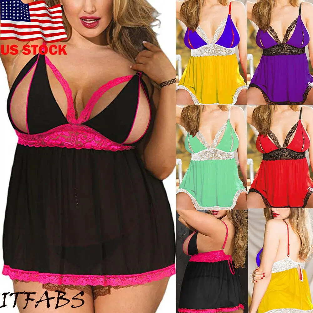 

Women Sexy Lingerie Ladies Lace Nightwear Underwear G-string Babydoll Sleepwear Plus Size Black Green Purple Red