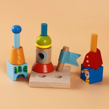 

1Set New Children's Wooden Early Education Rainbow Building Blocks Baby Desktop Assembly Color Cognitive Educational Toys
