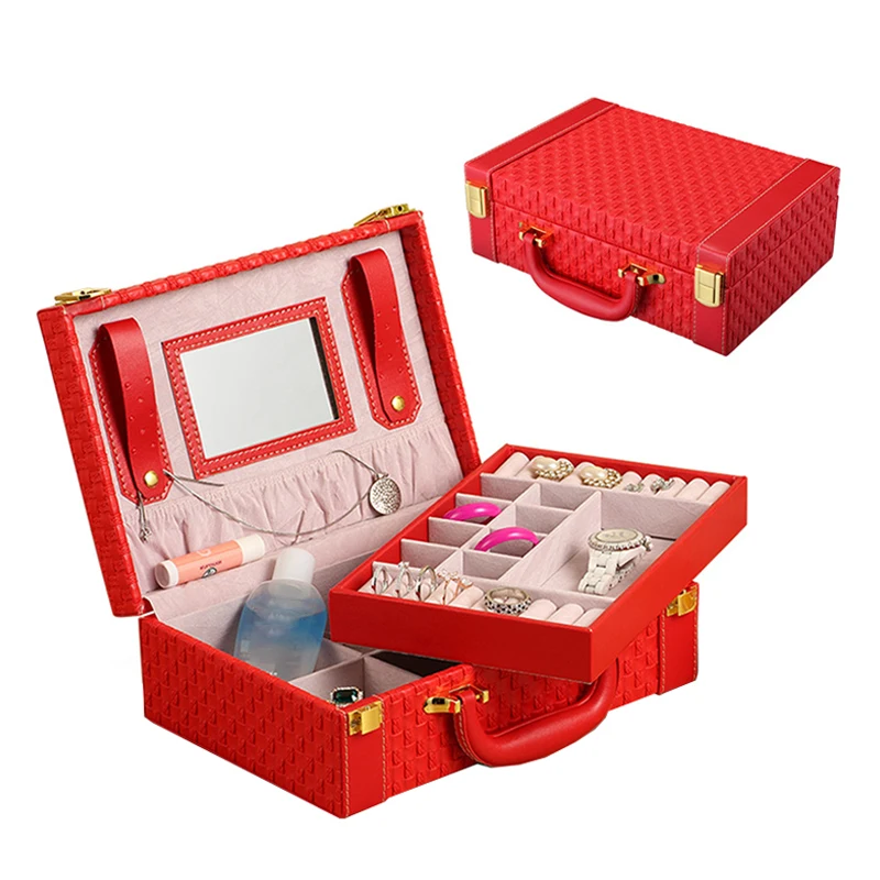 

Double-layer Makeup Organizers Women Fashion Jewelry Necklace Earrings Ring Bracelet Storage Box Cosmetics Container Accessories