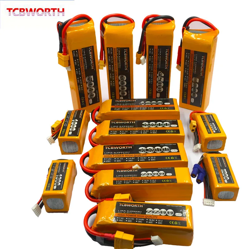 Billige 14,8 V RC Lipo Batterie 4S 2200mAh 2600mAh 3300mAh 4000mAh 5200mAh6000mAh 25C 35C60C Für RC flugzeug Drone Hubschrauber Quadrocopter 4S