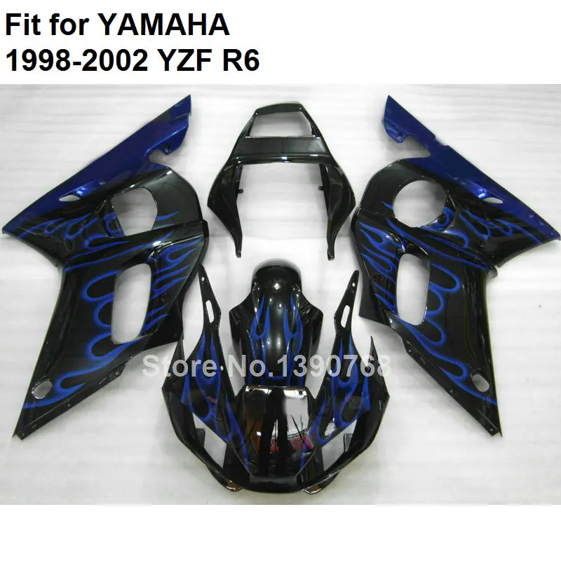 

Bodywork kit for Yamaha fairings YZF R6 98 99 00 01 02 blue flames black fairing set YZFR6 1998 1999 2000 2001 2002 LV82