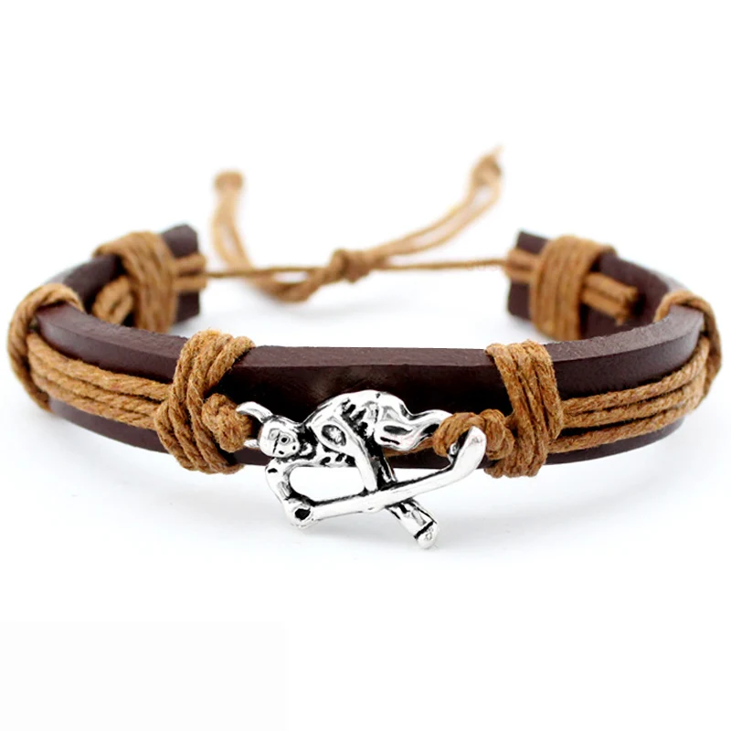 

Field Ice Hockey Player Soccer Football Volleyball Lacrosse Gymnastics Tennis Golf Calisthenics Charm Leather Bracelets Jewelry