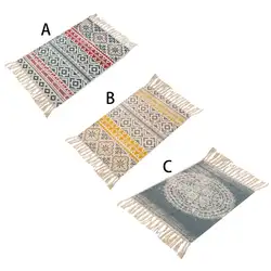 Американские богемной коврик декоративное хлопковое белье ручной работы геометрический узор ковер с Ленточки Home Decor 60x90 см