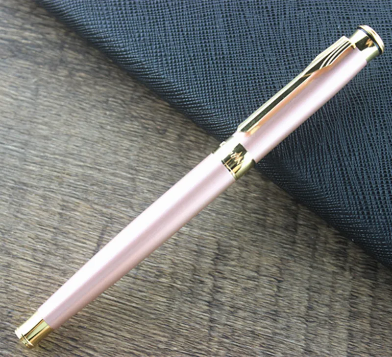 

Luxury Pink metal Roller ball pen with gold Clip office stationery brand writing ball pen For business Gift