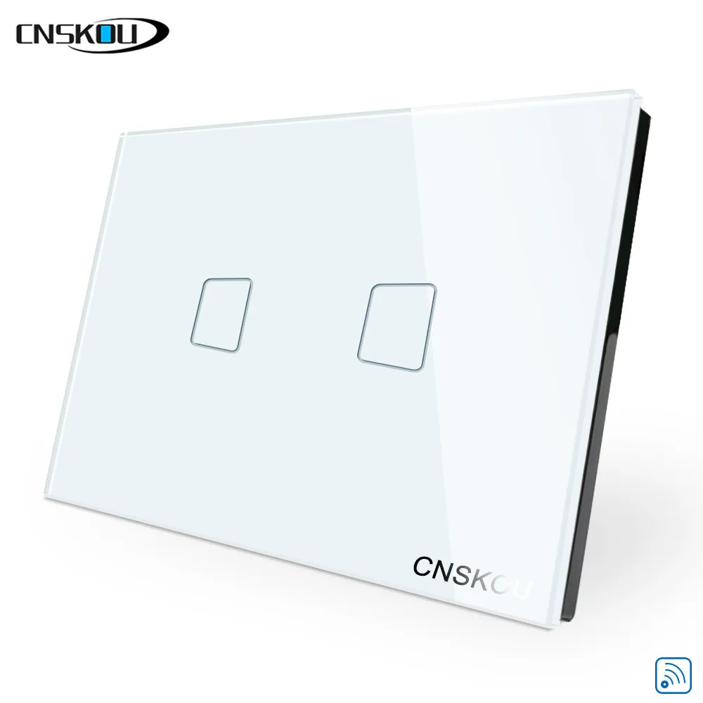 

Cnskou Wifi Smart Touch Switch APP Wireless Remote Control LED Light Wall Switch US Standard 2 Gang 1 Way
