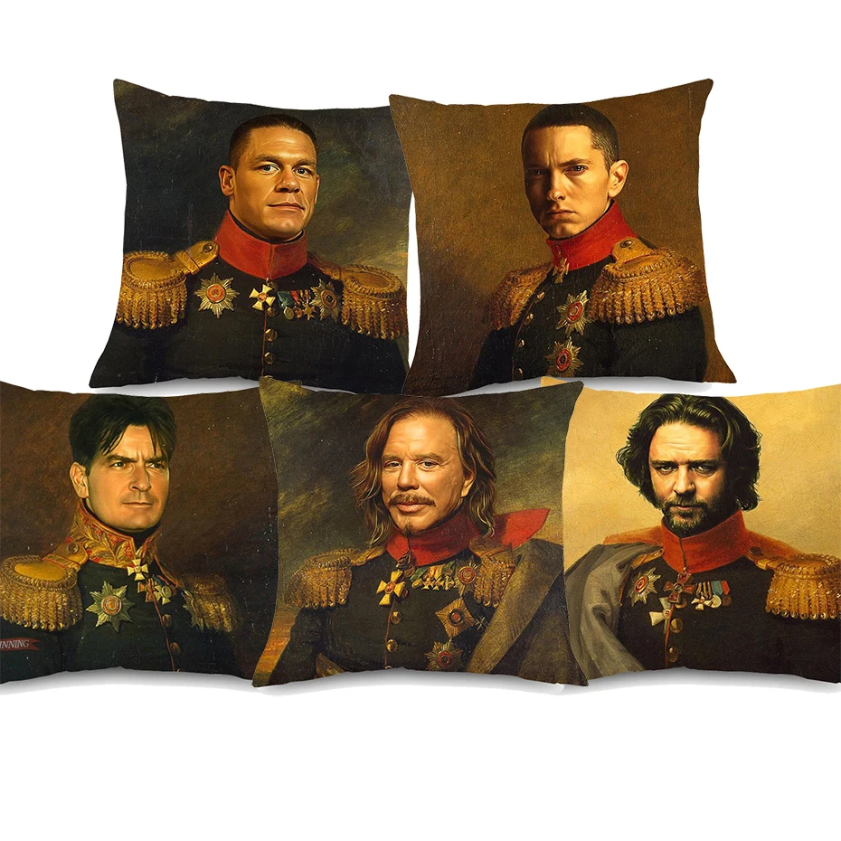 

Vintage Oil Painting Portrait Cushion Covers John Cena Gordan Ramsay Heath Ledger Cushion Cover Decorative Linen Pillowcase