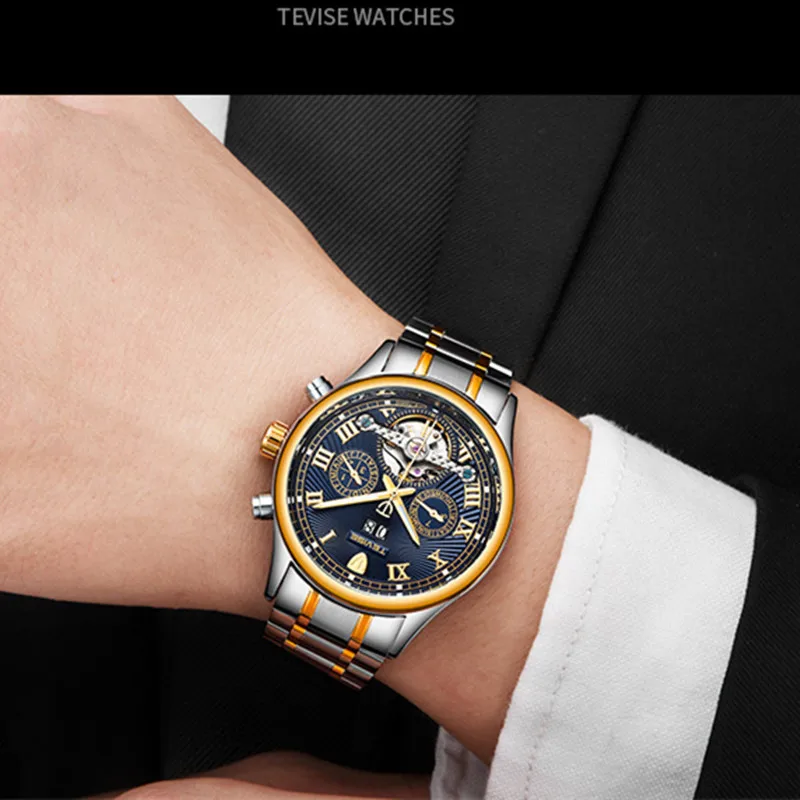 Топ бренд TEVISE мужские s Automatico Masculino автоматические мужские часы турбийон механические часы спортивные военные часы