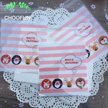 

100pcs 10*11cm OPP Merry Christmas Santa Claus Snowman Penguin Deer Cookie and Candy Baking Bag Plastic Gift Packaging Bags B131