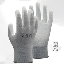 13 датчиков углерода вкладыш защитой от статического электричества Анти-статический с ПУ-покрытием ладонной части рабочие перчатки с покрытием для электронных работ