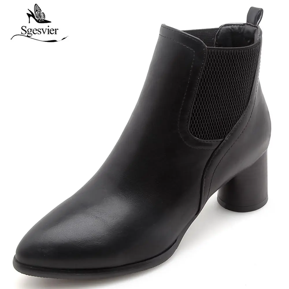 

Sgesvier Pu Leather Women Ankle Boots Thick High Heel Elegant Sexy Winter Shoes Platform Pointed Toe Women Boots Size 47 OX622