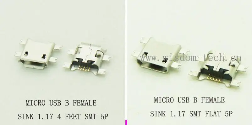 

1000PCS B Type Micro USB Connector 2.0 Female Socket charging Port Jack Board Sink 1.17 SMT WARP/FLAT MOUTH