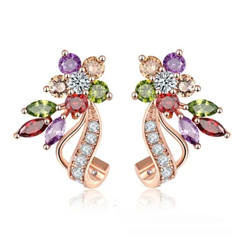 

2018 in Europe and the accessories color zircon crystal flowers stud earrings wholesale accessories