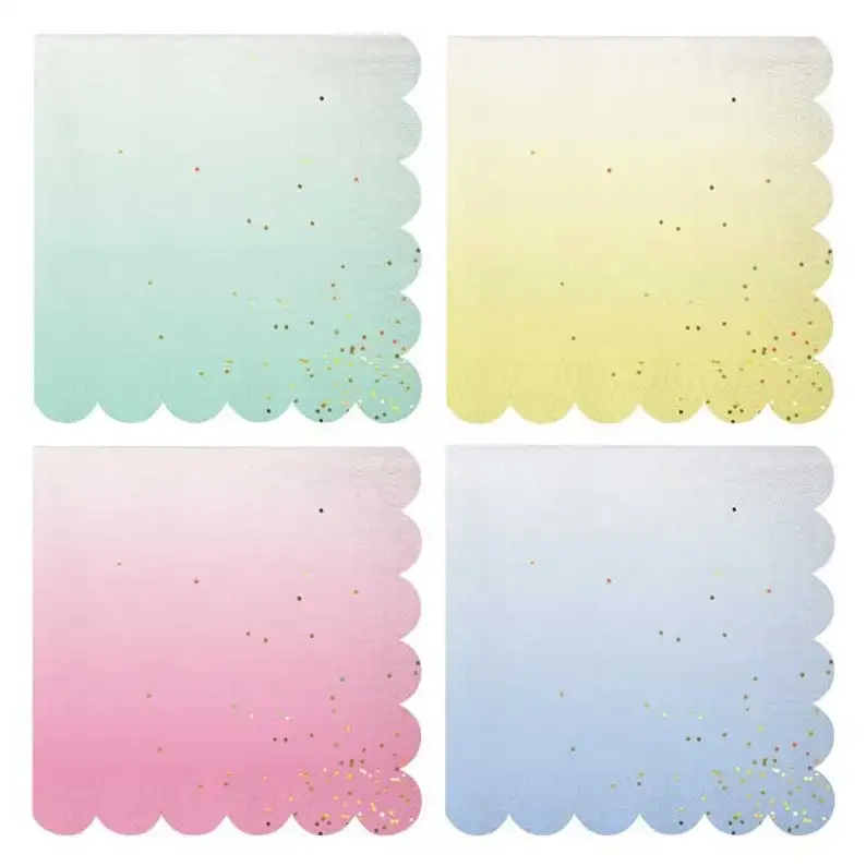 

64pcs Pastel Ombre Napkins (small) with Gold Confetti Mint Yellow Pink Blue Party Decor 1st Birthday Wedding Unicorn Party Decor