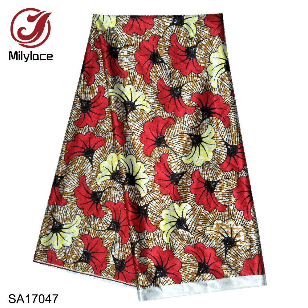 

Milylace new coming Digital print Satin material African wax design fabric high quality nigerian satin fabric for dress SA17047