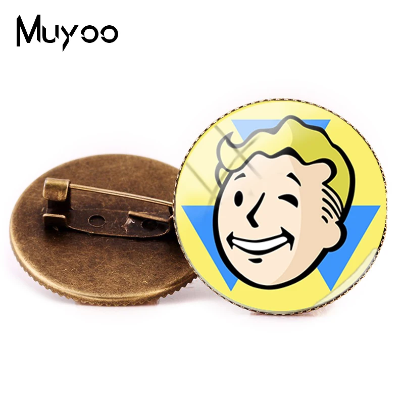 

2018 New Style Fallout Shelter Brooch Pin Game Photo Brooches Bronze Silver Round Pins Handmade Glass Dome Handmade Jewelry