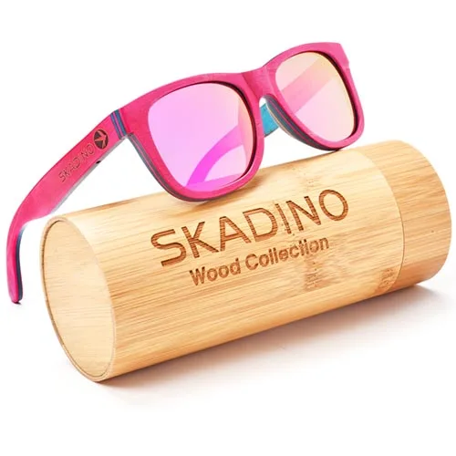 SKADINO, деревянные солнцезащитные очки, UV400, поляризационные, для вождения, солнцезащитные очки, скейтборд для женщин, мужчин, женщин, розовые линзы, деревянные, ручной работы, крутой бренд - Цвет линз: S1064C04