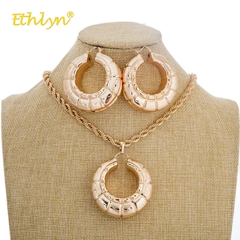 

Ethlyn Personality Big Earrings Hollow Wheel Pendant Necklace Women Jewelry Set Ethnic Style African/Ethiopian Wedding Jewelry