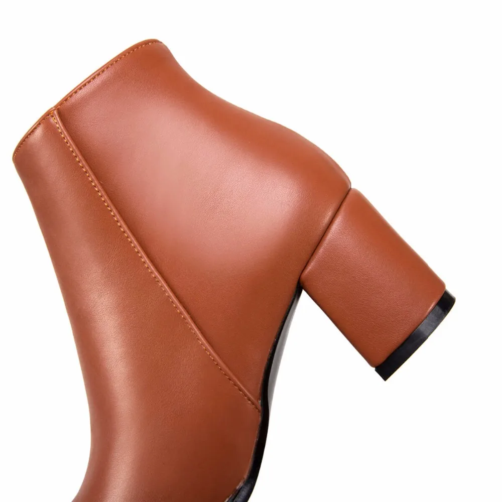 Autumn Winter Fashion Women's Ankle Boots | Chunky High Heel Pointed Toe Booties with Zipper image 6
