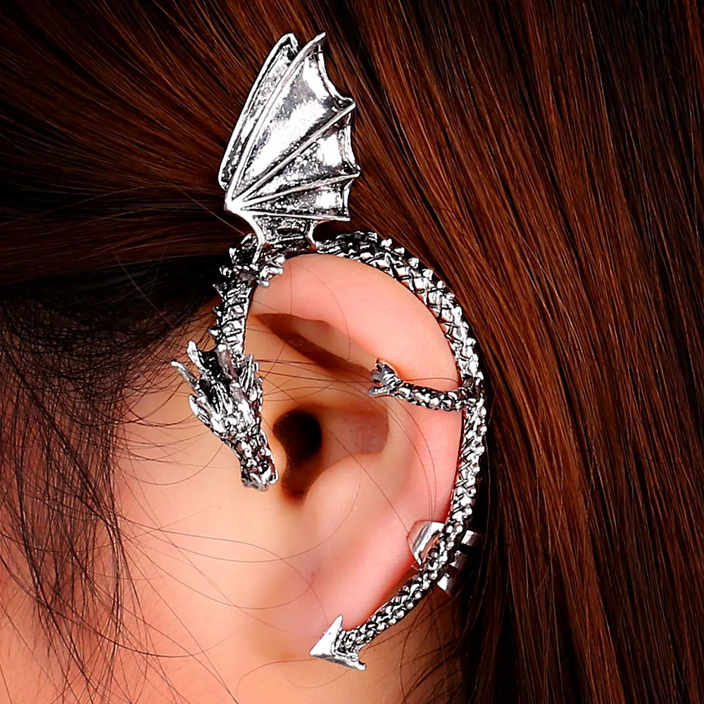 

2pcs/lot personality Retro Gothic Rock Punk Twine Dragon Ear Cuff Clip Vintage Jewelry Shape Ear Cuff Earring for Women Men