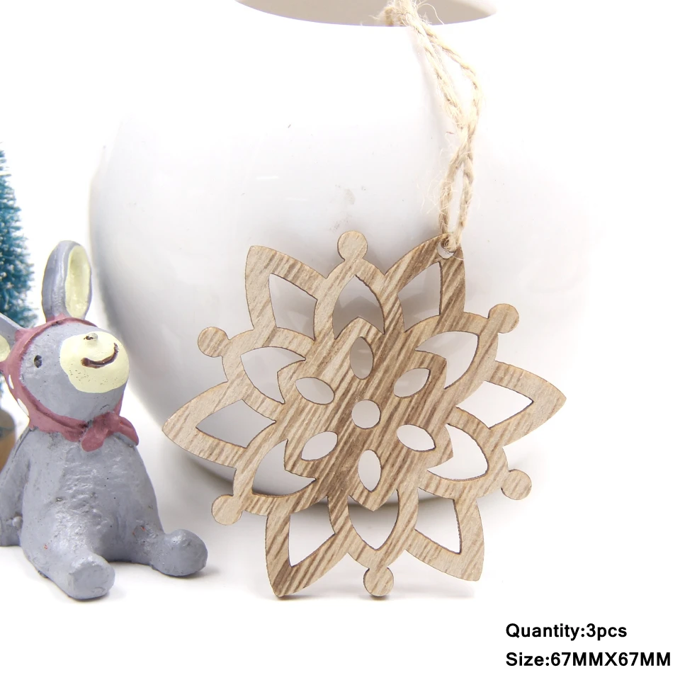 3 шт. винтажные рождественские деревянные подвески, украшения своими руками, деревянные поделки, украшения для рождественской елки, украшения для рождественской вечеринки, детский подарок - Цвет: Snowflake