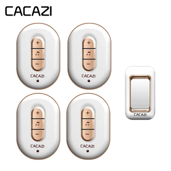 

CACAZI Wireless Waterproof Doorbell 300M Remote 1 Battery Button + 4 Receivers US EU Plug Home Cordless Bell 6 Volume 48 Chime