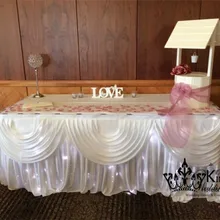 Горячая Белый Цвет ледяной шелк торт стол юбка \ свадебный стол ткань плинтус включает светодиодные фонари
