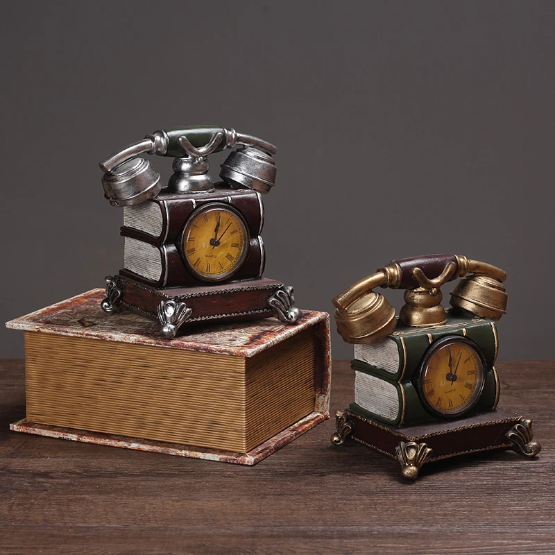 The resin european-style creative telephone clock, antique set of cafe bar cafe shop handicraft soft adornment decoration