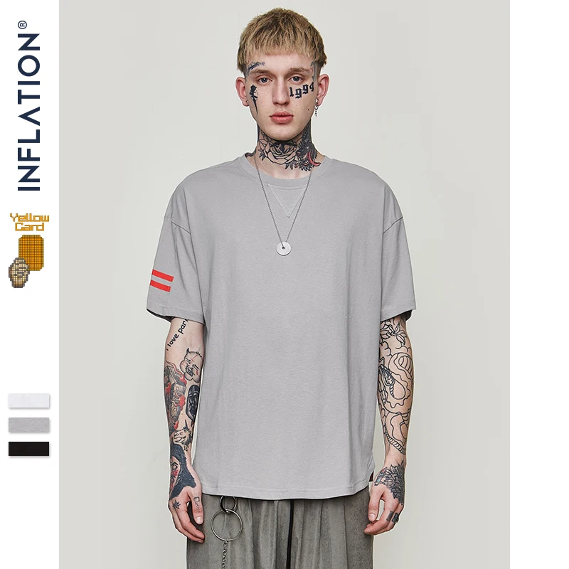 INFLATION Sleeve Stripe Basic Tee Homme Men Clothing 2019 Summer Short Sleeve Cotton T-shirt O-neck Brand Tshirt 91162S