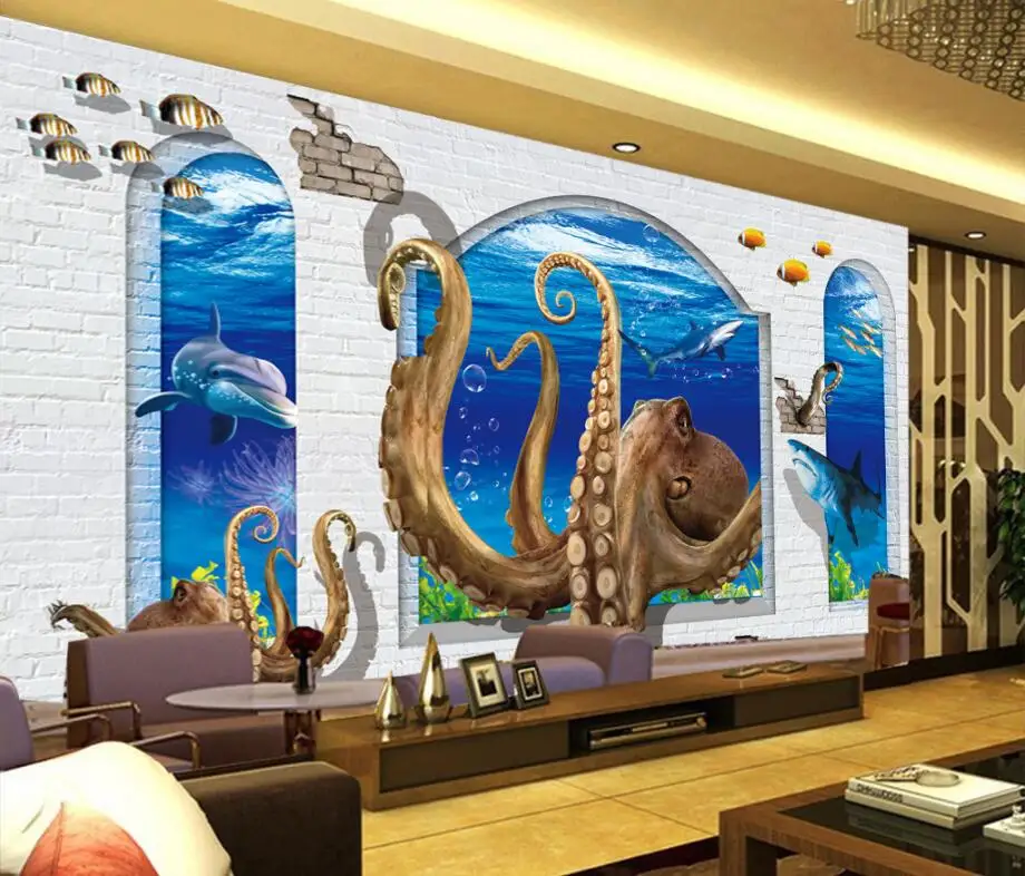 Beibehang росписи обоев пользовательские Гостиная Спальня 3D подводный мир Осьминог римская колонна росписи стены дома Декор