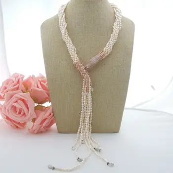 

N050804 21" 7 Strands White Pearl Crystal Necklace CZ Connector