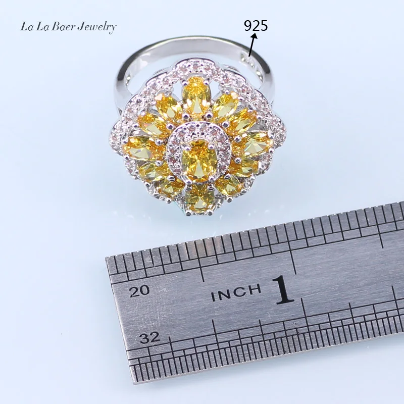 L& B сверкающий желтый кубический цирконий квадратный свадебный ювелирный набор 925 серебряный цвет браслет кулон ожерелье серьги кольцо